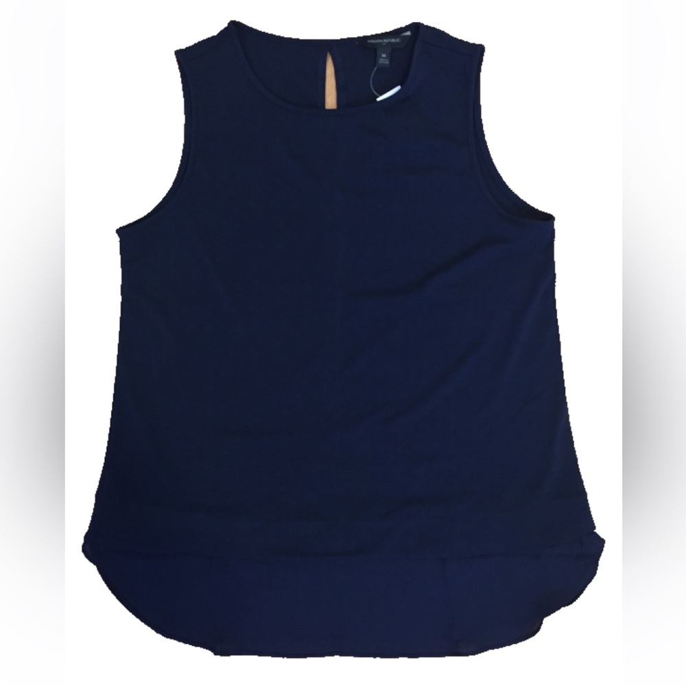 Dark navy sleeveless mixed media blouse